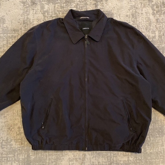 London Fog Windbreaker Jacket Mens 2XT Navy Blue Raincoat Front Zip Mesh Lined - Picture 2 of 7